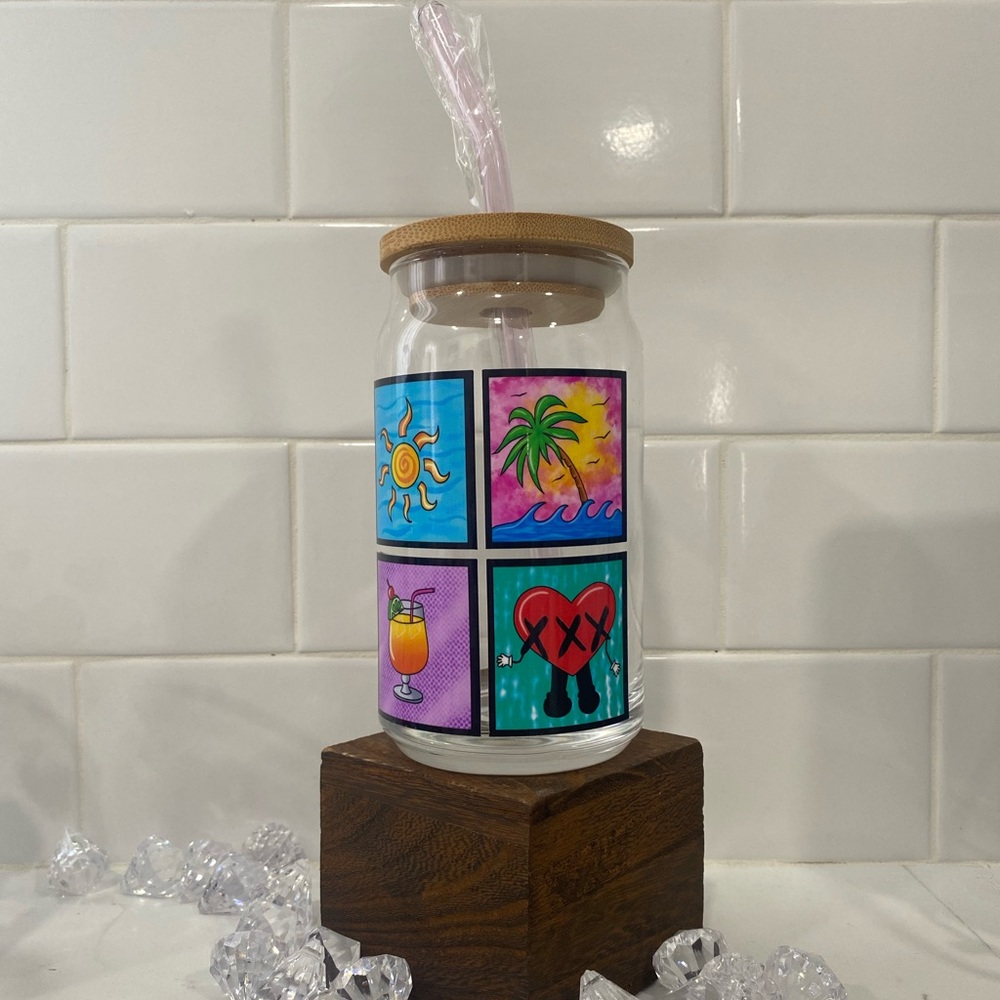 Bad bunny glass can cup!!